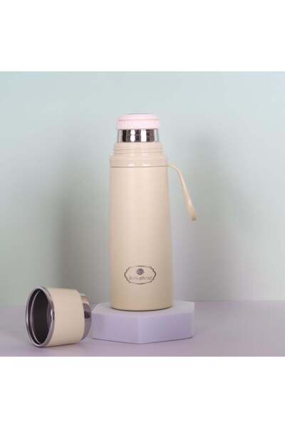 Generic ترمس اطفال ستانلس ستيل حافظ للحرارة والبرودة بغطاء محكم - 500 مل - بيج