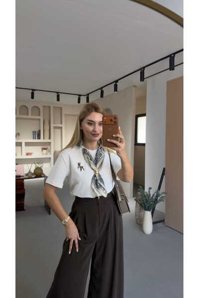 Sezgi Tekin Bambi Embroidered Scarf Detail Cotton White Tshirt