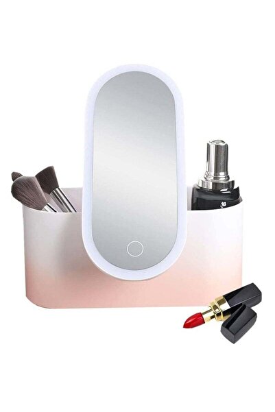 Arabest Makeup Organizer Case with LED Light Mirror Pink and white