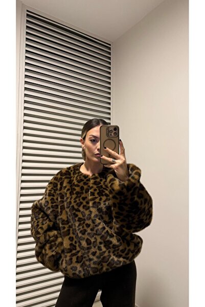 Duya Butik KAHVERENGİ LEOPAR DESENLİ BOMBER CEKET