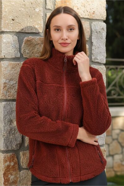 KNUP Women's Zippered Tile Plush Sherpa Sweatshirt