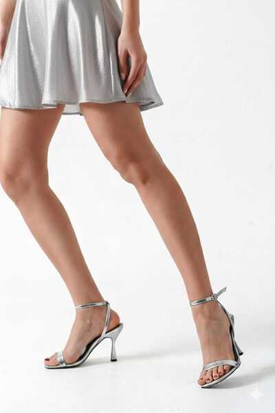 DYG STORE Silver Thin Heel Women's Single Strap Shoes