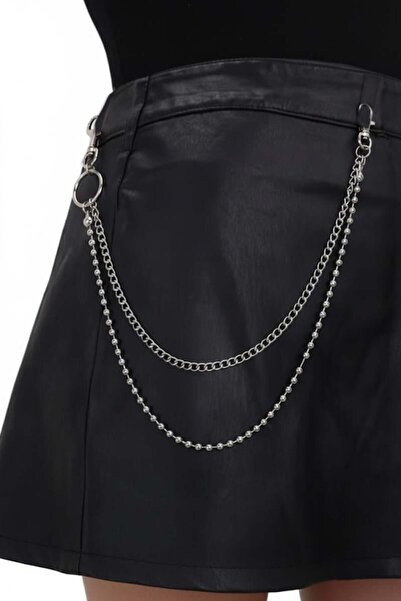 Karakedi Silver 2 Chain Gothic Pant Chain with Silver Bead Detail