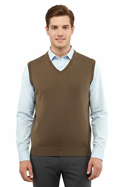 Çizgi Triko Мъжки пуловер с V-образно деколте, стоманена плетка, редовна крой...