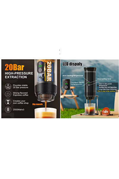 OEM Espressor portabil, ecran LED, cafea calda/rece, 72W, 80ml GRI