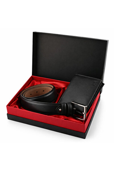 OEM Set cadou barbati curea si portofel din piele, negru elegant, in cutie, 2...