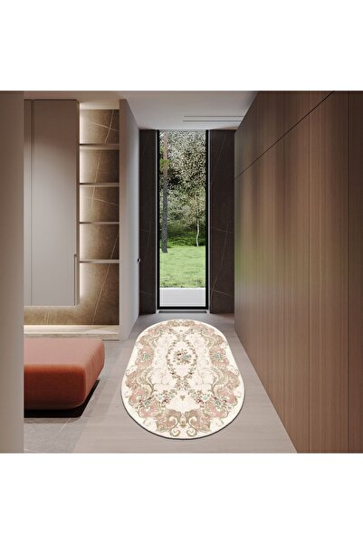 Artenova Covor oval, model floral, roz, Haron, 100x150 cm, poliester, antider...
