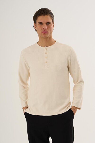 ALEXANDERGARDI Waffle Fabric Buttoned Collar Long Sleeve Sweatshirt