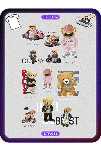 DYENOTE Ayıcık Beargraf Ütü ile Yapışan Tişört Tekstil Transfer Dtf Baskı