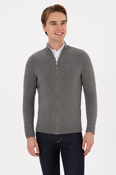 U.S. Polo Assn. Men's Gray Melange Basic Knitwear Cardigan 50313688-Vr086