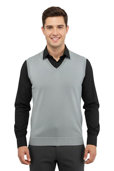 Çizgi Triko Мъжки пуловер с V-образно деколте, стоманена плетка, редовна крой...