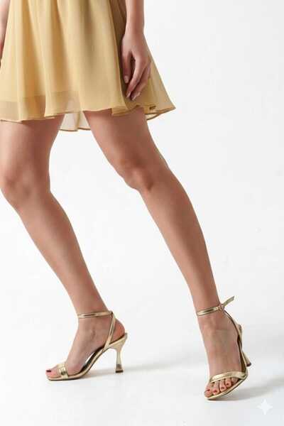 DYG STORE Gold Thin Heel Women's Single Strap Shoes
