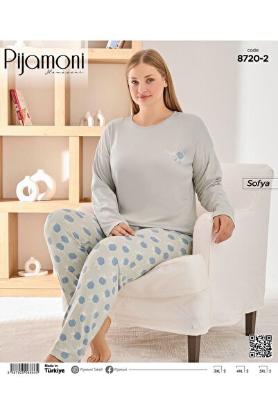 Pijamoni Sofya Large Size Long Sleeve Crew Neck Pajama Set