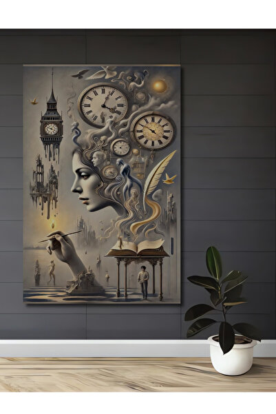 Teona Ahşap Büyük Saatli Kadın Portresi Yağlı Boya Görünümlü Ahşap Dekoratif ...