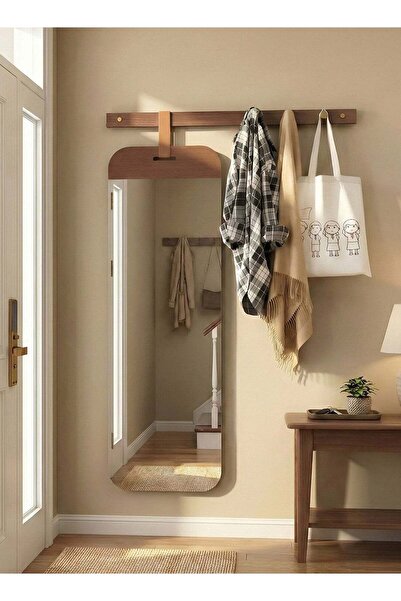 Taimi مرآة بتصميم أنيق، أبعادها 130×50×7.5 سم، بإطار خشبي وعلاقات للملابس وال...
