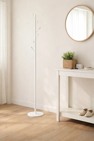 MARIA HOMES Modern White Metal Coat Stand Hall Tree with Branch Hooks for Ent...