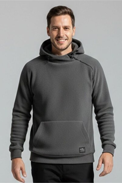KNUP Men's Anthracite Zippered Hooded Fleece Sweatshirt