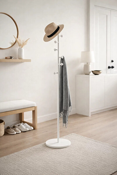 MARIA HOMES Nordic Style White Metal Coat Stand Freestanding Hall Tree for En...