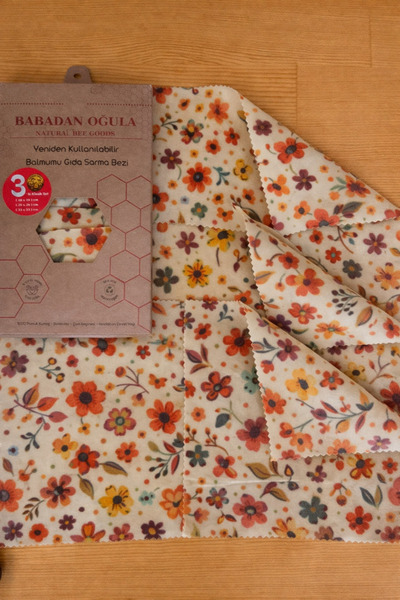 babadan oğula Yeniden Kullanılabilir Balmumu Gıda Sarma Bezi – 3’lü Set