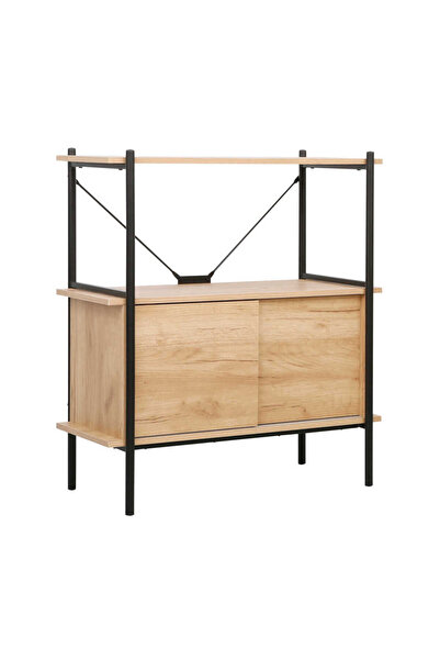 Adore Mobilya Retro 2 Raflı Sürgü Kapaklı Metal Kitaplık - Ceviz/Siyah 80x92x...