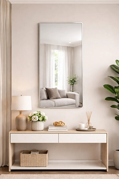 MARIA HOMES مرآة حائط مستطيلة فضية اللون لغرفة النوم والحمام وغرفة الملابس ود...