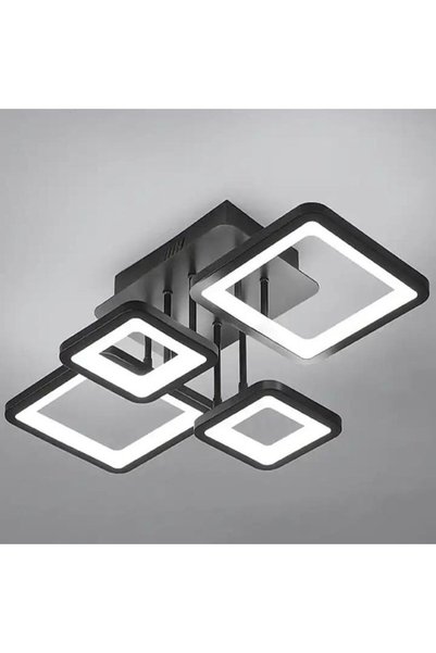 proled Lustra LED pătrat, 4 brațe, telecomandă, intensitate reglabilă, negru