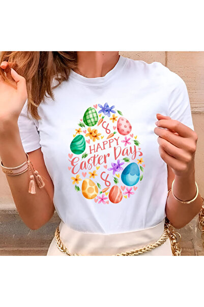 Kartier Women's White T-Shirt Happy Easter Day