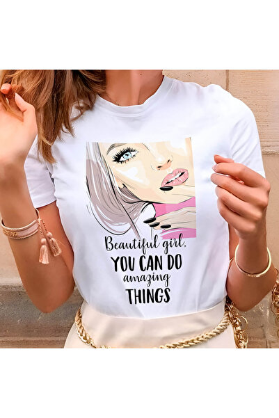 Kartier Tricou Dama Alb Beautiful Girl You Can Do