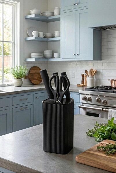 Bayev Lungo Black Square Knife Holder - Kitchen Countertop Knife Stand Organizer