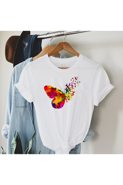 Kartier Tricou Dama Alb Abstract Butterfly