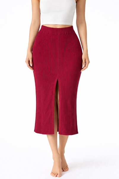 DM DİLAN MODA Standard Size Elastic Waist Slit Tricot Skirt