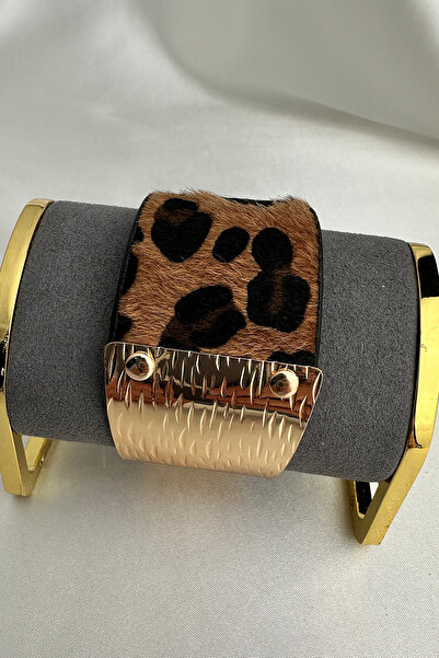 Modex Leopard Patterned Wide Design Bracelet with Gold Detail (21cm)