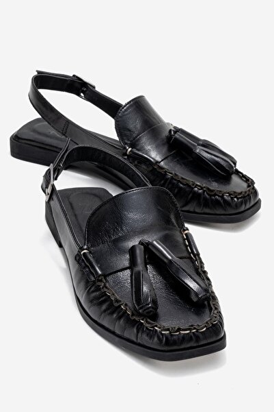 Zeynep Sıradağlı صندل كريس نسائي من الجلد الطبيعي باللون الأسود