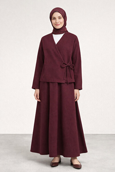 Kirazgym Skirted Cashmere Kimono Set -Burgundy