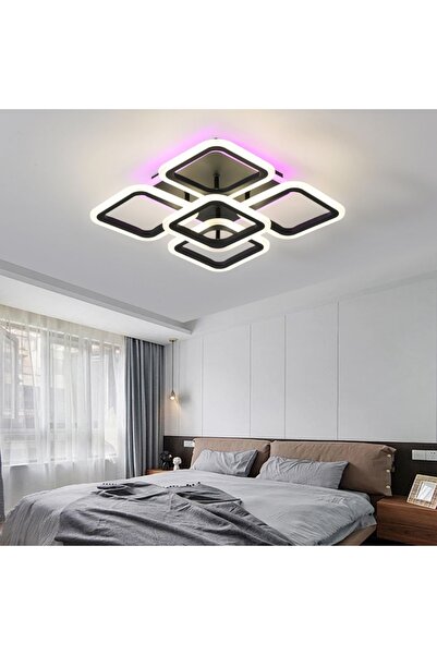 proled LED Chandelier with Remote 104W ACR-8065 Black, Square Layers Design, ...