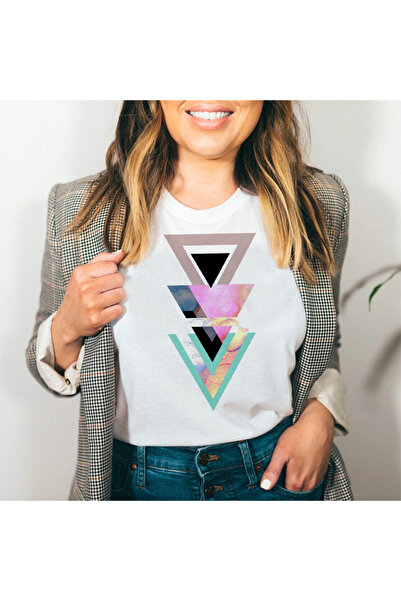 Kartier Tricou Dama Alb Abstract Triangle