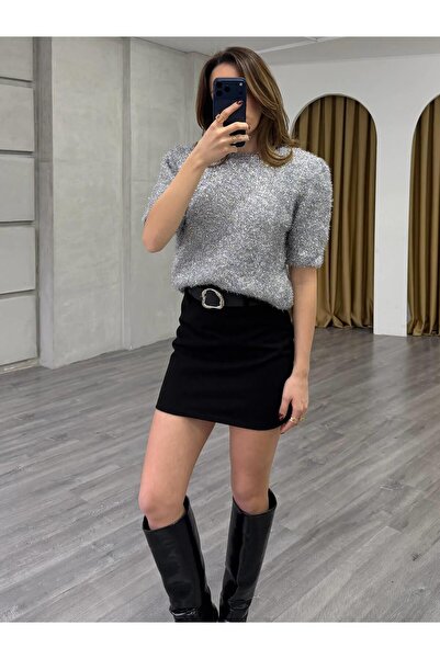 Coral Simli Sakallı Kısa Kol Kazak 7684 Gümüş