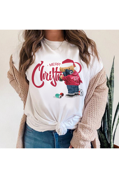 Kartier Tricou Dama Alb Merry Christmas Graffiti