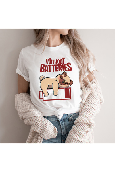 Kartier Women's White Pug Battery T-Shirt