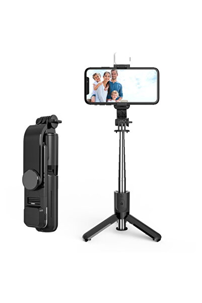 Techsuit Stabil Selfie Stick with Tripod and Light, 75cm, Mini - Black