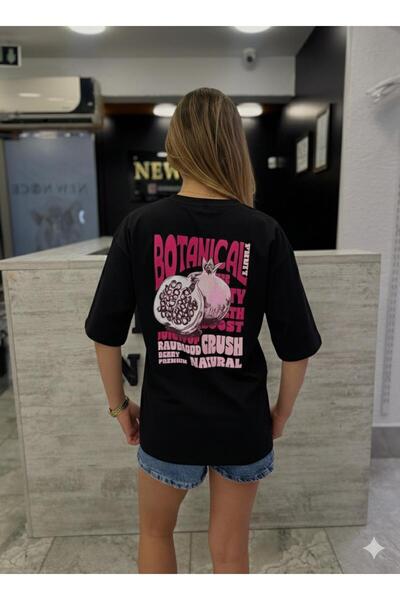 moda paketi Women's Front Minimal Back Printed Oversize T-Shirt