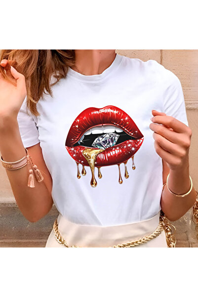 Kartier Tricou Dama Alb Diamond lips