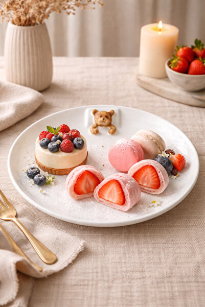 Anadolu Saray White Ceramic Handmade Cake Plate with Lying Bear Figure – Dess...