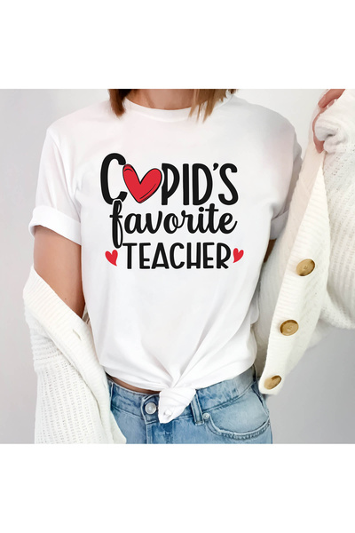 Kartier Women's White T-Shirt Cupid`s favorite teacher
