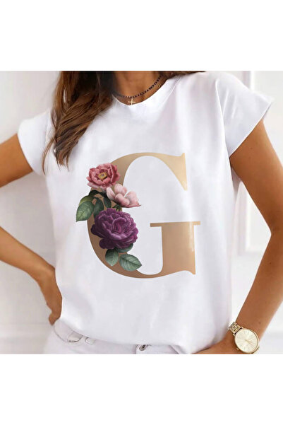 Kartier Women's White T-Shirt Alphabet Letter G