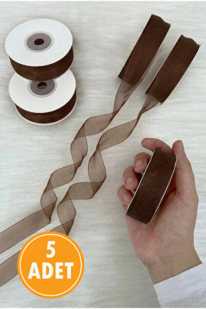 ZEYMERADE 5 Adet Organze Tül Kurdele Acı Kahve 2 cm 22 mt, Bohça, Çeyiz, Hedi...