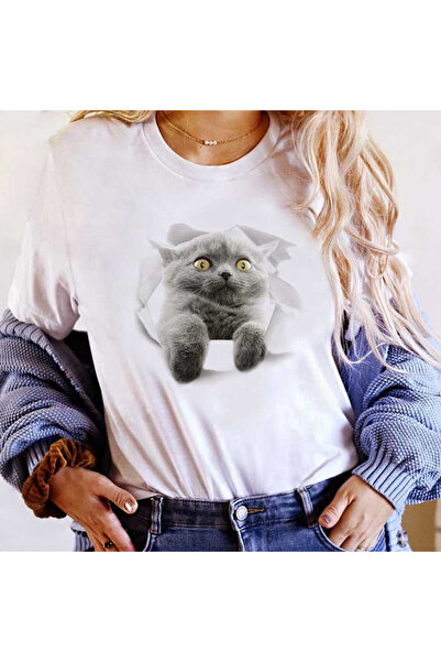 Kartier Дамска бяла тениска с британска котка