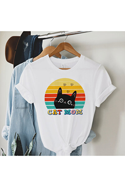 Kartier Tricou Dama Alb Cat Mom Sunset