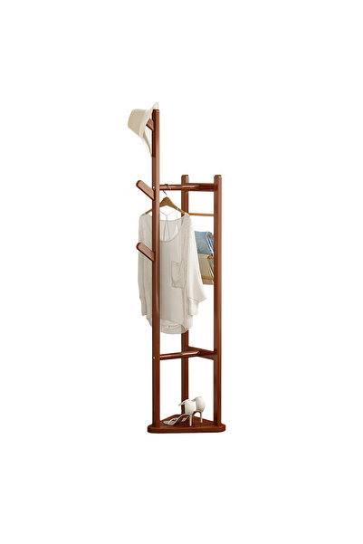 EqiEch Wooden Coat Rack, Freestanding Clothes Hanger Stand with Storage Shelf