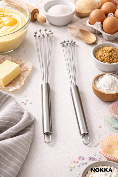 NOKKA 2 Adet İnci Uçlu Çırpıcı, Paslanmaz Çelik, Büyük Küçük Set